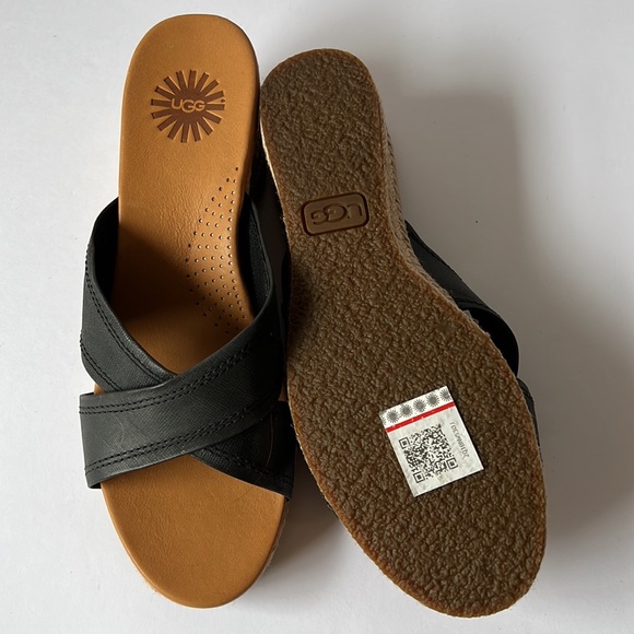Ugg Sandal Black Leather Wedge New 6 - Picture 12 of 12